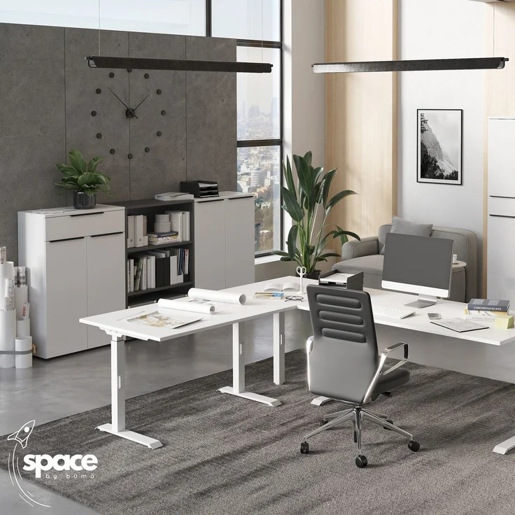 bümö Space Aktenregal Holz, Mehrzweckregal 80 cm breit in Graphit - Regal für 3 OH, Büro Regal klein als Möbel für Arbeitszimmer, Büroregal, Bücherregal & Ordnerregal, SPCAR3OH547 – Bild 4