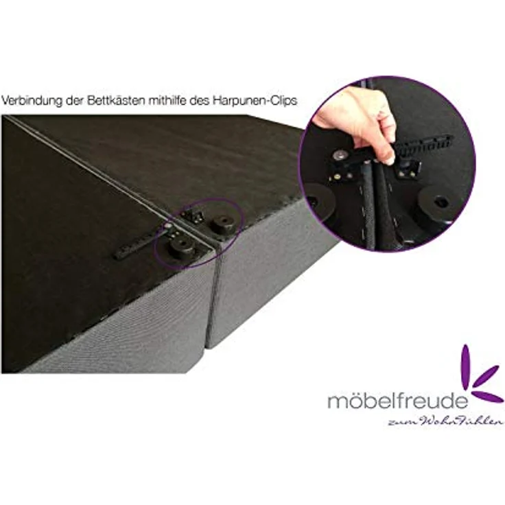 Möbelfreude Boxspringbett Boxspringbett Bea mit niedrigem Kopfteil Hellg.., Hellgrau 160x200 cm H3 7-Zonen-Taschenfederkern Matratze + Visco-Toppe – Bild 7
