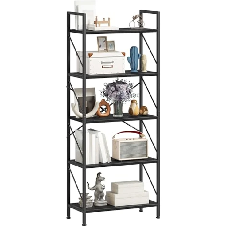 YITAHOME Bücherregal, Standregal mit 5 Ebenen, Hohes Lagerregal mit Metallrahmen, Industrielles Ausstellungsregal, Regaleinheiten, für Wohnzimmer, Schlafzimmer, Homeoffice, Küche, Schwarz Regal – Bild 8