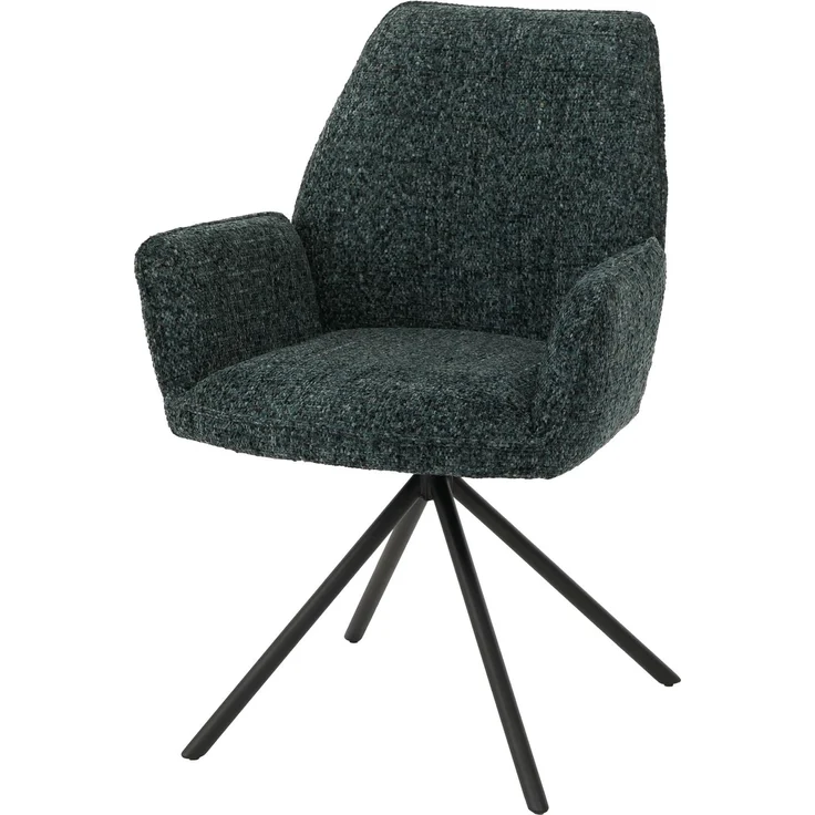 Esszimmerstuhl HWC-G67, Küchenstuhl, drehbar Auto-Position Metall Chenille (410g/m²) ~ Gestell schwarz, dunkelgrün – Bild 1