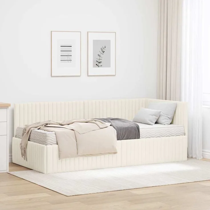 vidaXL Eckbettgestell mit Matratze 2 pcs Creme Samt 3393815