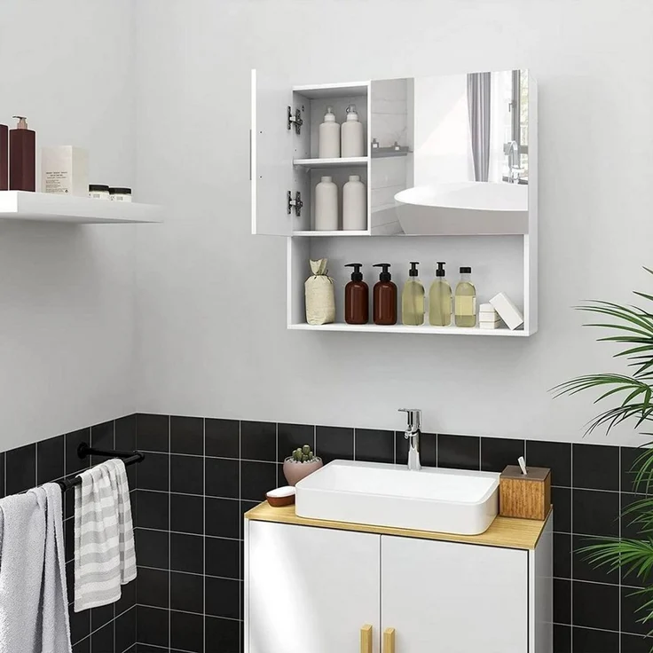 EUGAD Spiegelschrank (1-St) mit Tür, 5 Fächern, aus E1-MDF, Weiß, 54x55x15cm – Bild 3