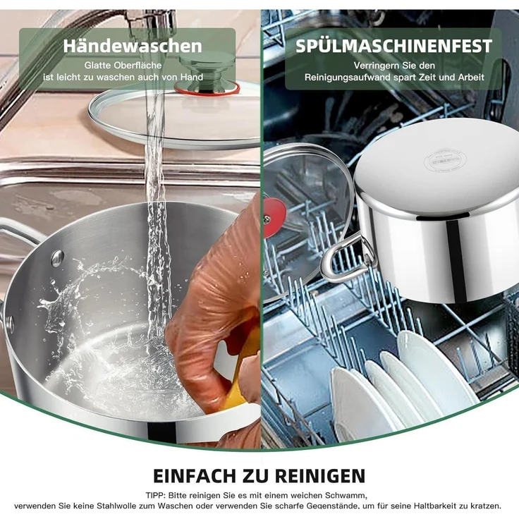Onader 3-Lagen Edelstahl Kochtopf Induktion 3,3L Glasdeckel Suppentopf 20cm – Bild 6