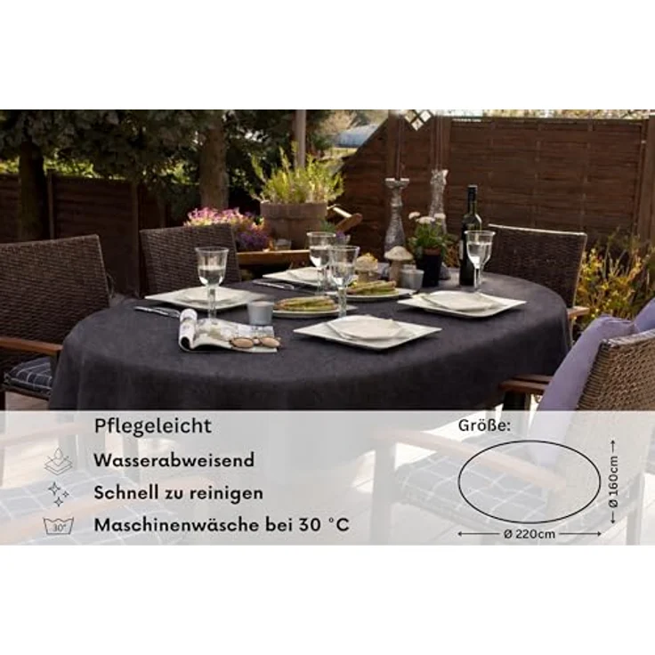 Brandsseller Gartentischdecke 160x220 cm Tischdecke mit Paspel Outdoor Tischtuch oval Weichschaum für Garten, Terrasse, Balkon wetterfest rutschfest - Grau – Bild 3