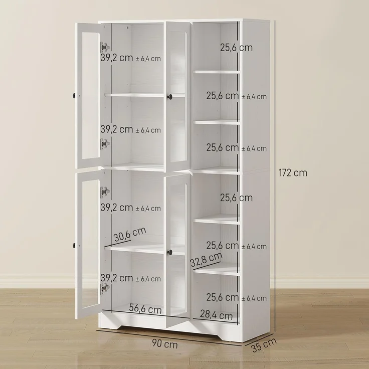 HOMCOM Küchenbuffet 172 cm groß (Schrank mit Glastüren, 1-St, Hochschrank) Großer Stauraum, Weiß – Bild 7