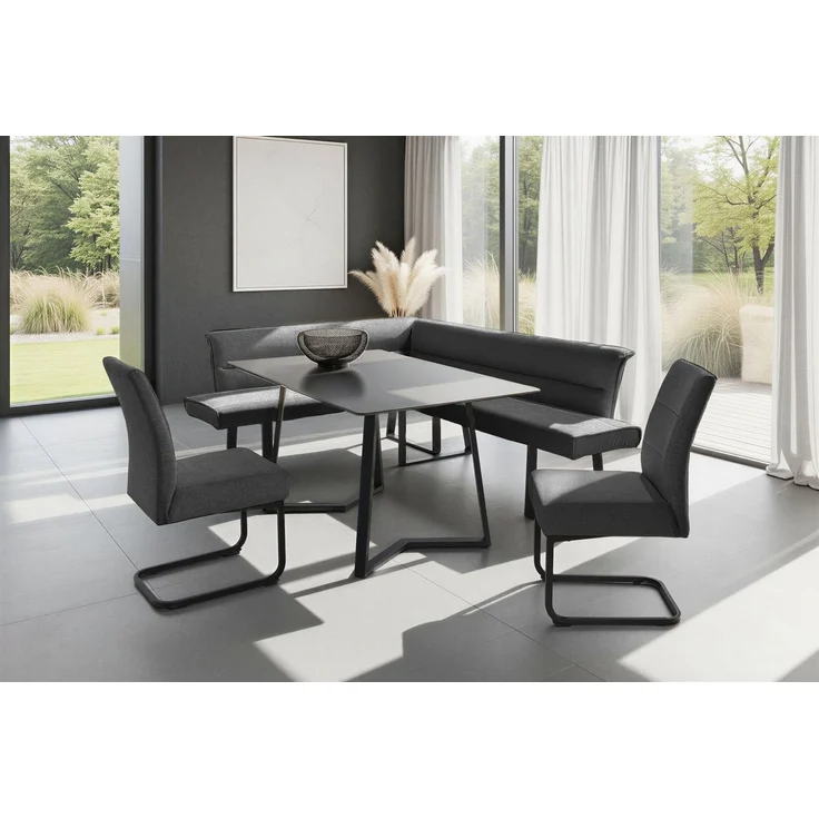 OTTO home Eckbankgruppe (Set, 4-tlg. Tisch, Bank und 2 Stühle), Taschenfederkern, Tisch (140x90cm) schwarz, Bank und Stühle anthrazit oder beige – Bild 5