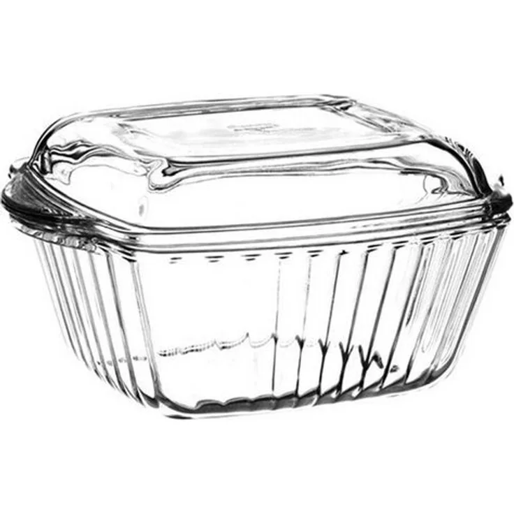 Pasabahce Borcam 2-Teilig Glasschale mit Glasdeckel, eckig, 1150 cc, D: 20,4cm Quadrat Tablett Auflaufform-Set