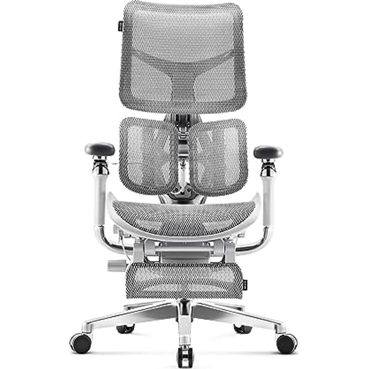 Diablo Brave V-Kinetic Bürostuhl Ergonomisch Schreibtischstuhl Chefsessel mit Fußstütze 5D Armlehnen Netzstoff Lendenwirbelstütze Verstellbarer Sitz Belastbar bis 120 kg (Grau) – Bild 5