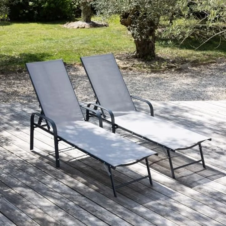 Happy Garden 2er Set Sonnenliegen Sardinia aus grauem Textilene - anthrazitfarbenes Gestell. Outdoor-Sonnenliege aus Stahl mit 5 Positionen. – Bild 2