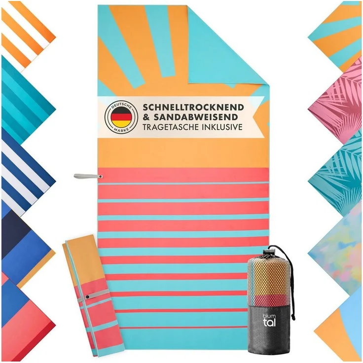 Blumtal Reisehandtuch Strandhandtuch 90x180 cm aus Mikrofaser - kompakt & schnelltrocknend, sandfrei mit Band - Mikrofaser Handtuch groß mit Wellen-Muster – Bild 1
