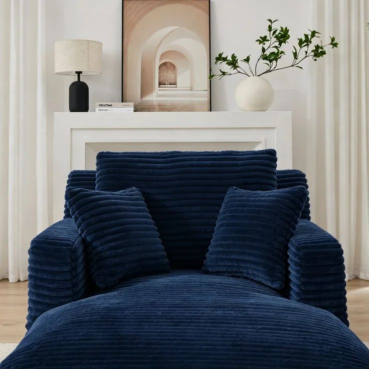 Chaiselongue mit Cordstoff, vakuumkomprimierter Relaxsessel mit Taschenfederkern und hochdichtem Schaumstoff, keine Montage erforderlich, bequemer Loungesessel für Wohnzimmer--Antikblau--100x166x127cm--YOUDENOVA – Bild 4