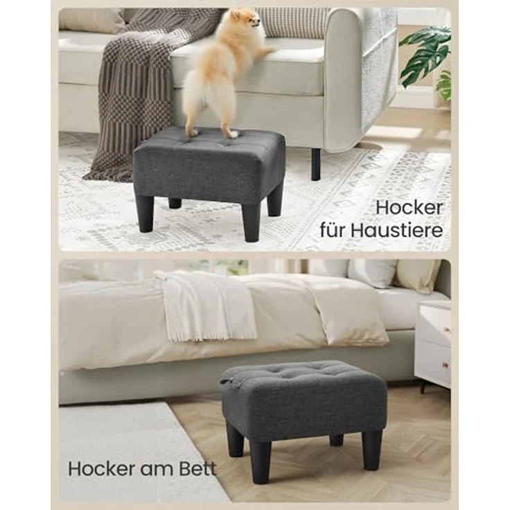 SONGMICS Fußhocker, Fleece, Hocker klein, Dicke Polsterung, bis 150 kg belastbar, für Wohnzimmer Schlafzimmer Eingangsbereich, schiefergrau-tintenschwarz LOM503GN01 – Bild 5
