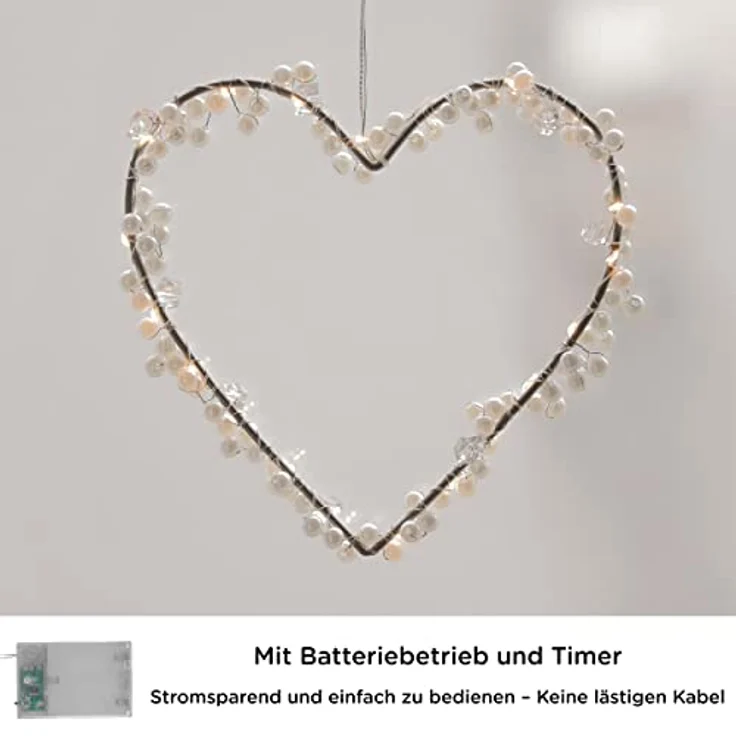 COZY HOME LED-Lichterkette Lichterketten Herz Lichterkranz LED Herz mit Stecker warmweiß Fenster – Bild 5