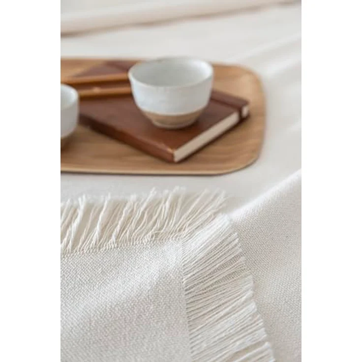 Todocama Mehrzweck-Tagesdecke, Tagesdecke, Überwurf für Bett, Sofaüberwurf, Jarapas, einfarbig (125x180 cm, cremefarben). – Bild 6