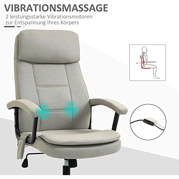 Vinsetto Massage-Bürostuhl, Beige, ergonomisch mit atmungsaktivem Webstoff und höhenverstellbar, Drehstuhl für Arbeitszimmer – Bild 5
