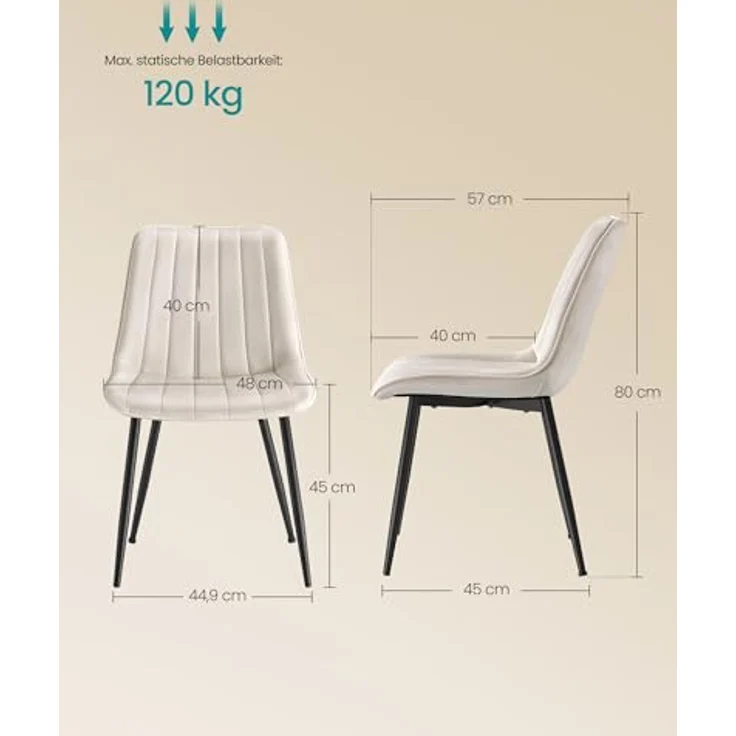 SONGMICS Esszimmerstuhl 2er Set, Küchenstuhl, Polsterstuhl, bis 120 kg belastbar, Stahlbeine, Gebogene Rückenlehne, für Esszimmer, Küche, cappuccinobeige-tintenschwarz LDC090LH01 – Bild 4
