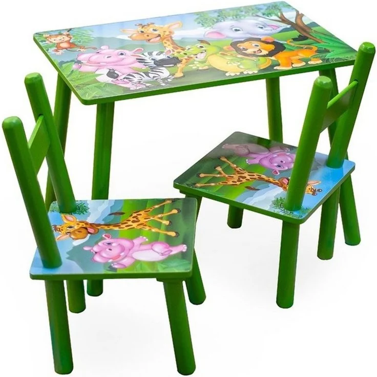 HTI-Line Kindersitzgruppe Kindertischgruppe Dschungel, (Set, 3-tlg, 1 Tisch, 2 Stühle), Kindertisch Kinderstuhl Kindermöbel – Bild 5