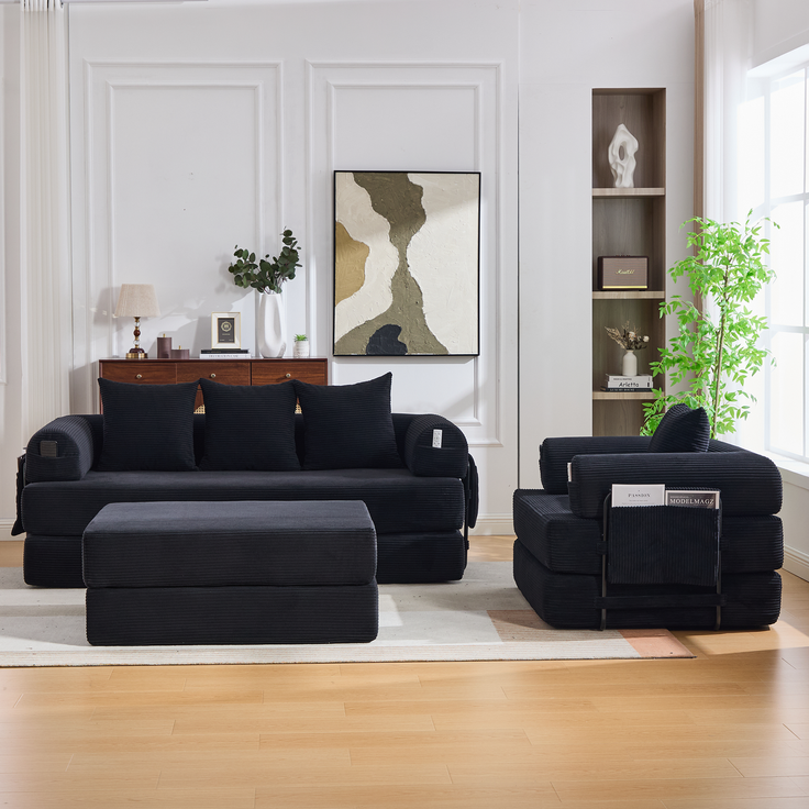 ZUBALIYA Ecksofa 94x67 cm, mit Ablageflächen, mit Cordbezug, mit breiten Armlehnen, modular aufgebaut, mit Schaumstoffpolsterung – Bild 11