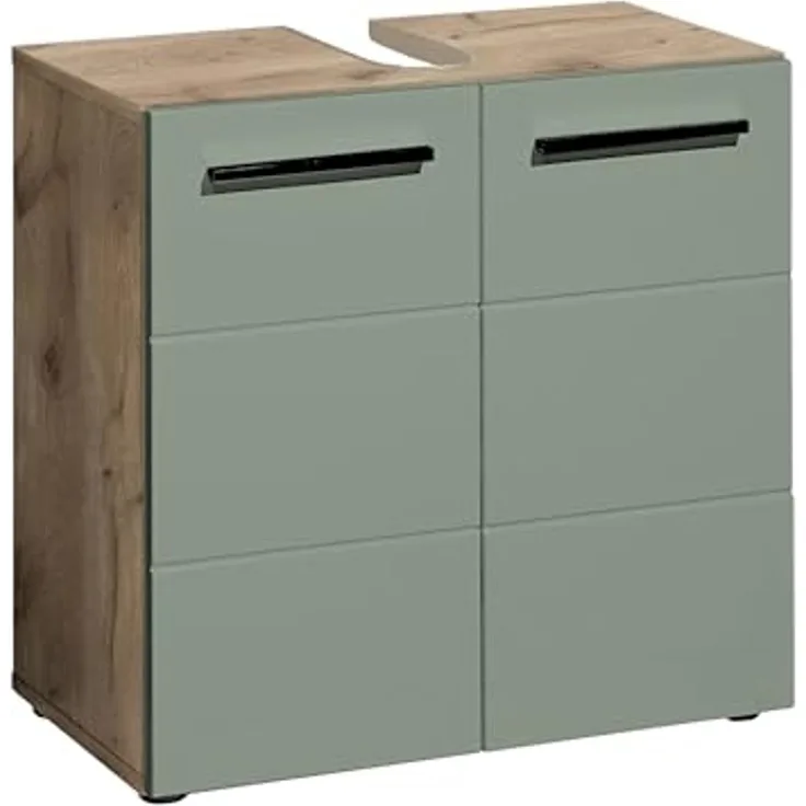 Waschbeckenunterschrank >Vista< 2 Türen, 1 Boden, schilfgrün / viking oak Dekor - 60x62x31 (BxHxT)