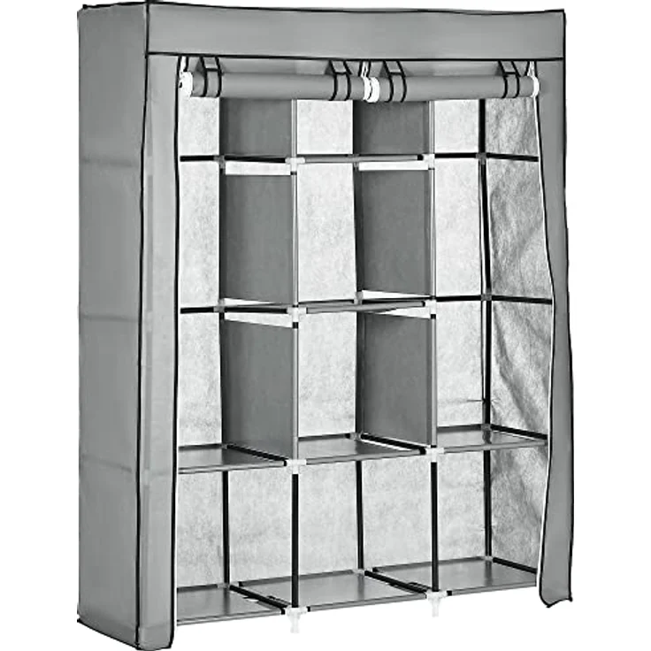 HOMCOM Stoffschrank Faltschrank, Faltbare Garderobe aus Vliesstoff (Kleiderschrank, 1-St, Tücherschrank) Hellgrau, 125 x 43 x 162,5 cm – Bild 2