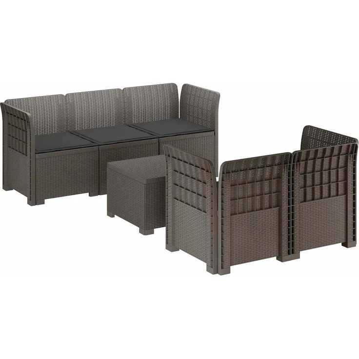 vidaXL 5-Sitzer Gartensofa mit Kissen Rattan-Look PP Hellgrau 3443903 – Bild 2