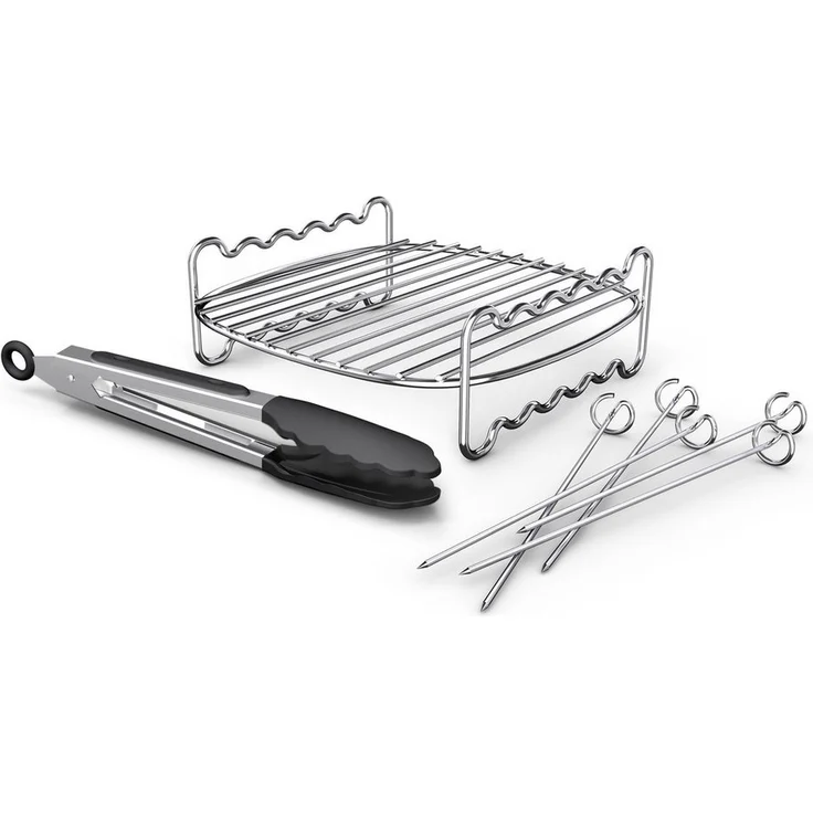 Philips Airfryer-Grillrost HD9920/00 für Airfryer 6,2 l, 8,3 l und 9 l (7-St, Grillrost, 5 Spieße u.Zange im Lieferumfang), mit 2 Ebenen, HomeID App und spülmaschinenfesten Teilen – Bild 1