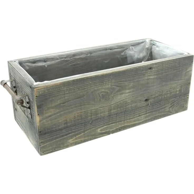 Dekoleidenschaft Blumenkasten "Grey" aus recyceltem Holz, grau gekalkt, Pflanzkasten 40x18x15 cm, im Antik Look, Pflanzbox, Balkonkasten, Blumentopf, Pflanztopf – Bild 3