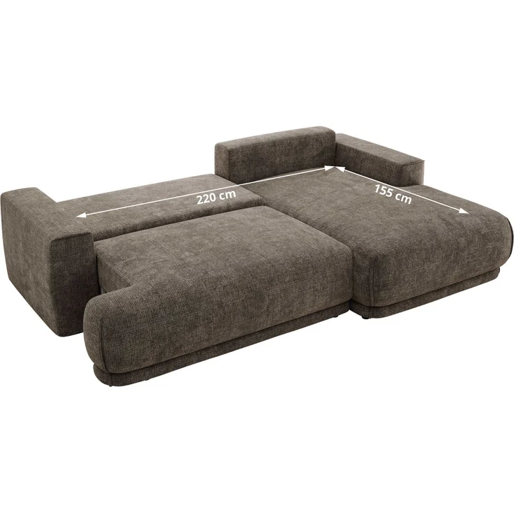 RINA L Design Ecksofa, Schlaffunktion & Stauraum, DL-System, Wellenfedern, Liegefläche 220x155 cm, freistehendes Polstersofa, Schlafcouch - Braun Schenille grob gewebt - Links Seite – Bild 7