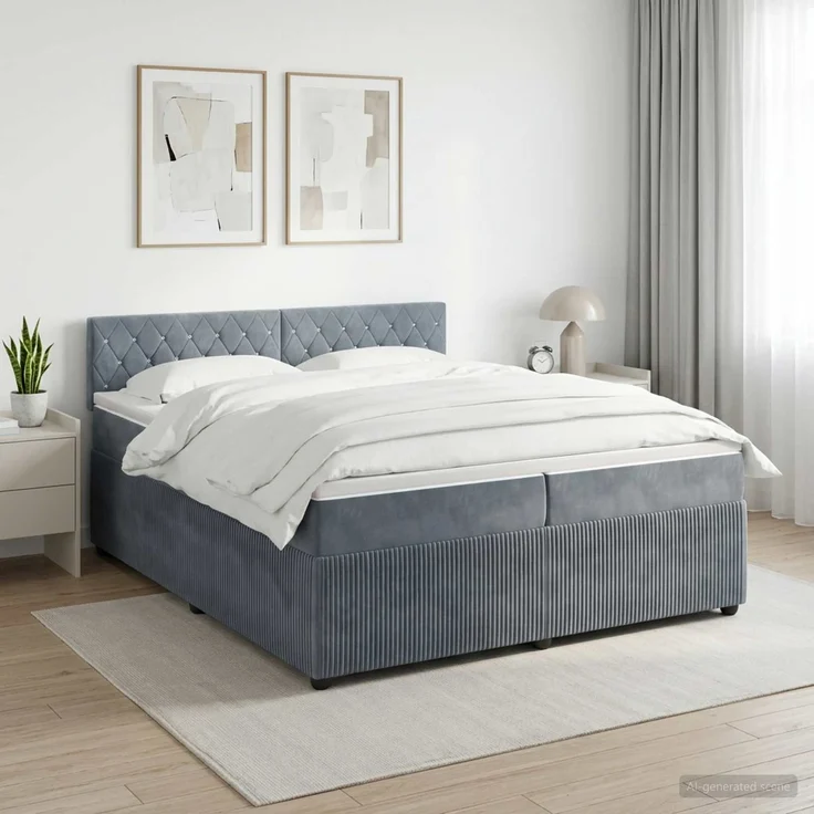 vidaXL Boxspringbett mit Matratze Dunkelgrau 200 x 200 cm Samt 3451740 – Bild 1