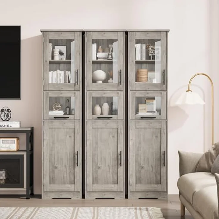 GarveeLife Badezimmerschrank Badschrank Hochschrank für Badezimmer Arbeitszimmer, Mehrzweckschrank Küchenschrank mit 2 Türen und 1 Schubladen Holz 40 x 31 x 170 cm, Grau – Bild 5