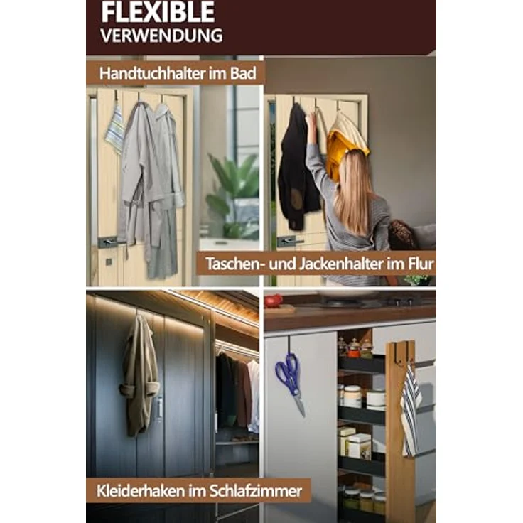 4smile Türhaken zum Einhängen, Fb. Schwarz - 10er-Set Kleiderhaken Tür, einzeln verwendbar - Flexible Haken zum Einhängen, stabile Türhakenleiste, universelle Türgarderobe – Bild 4