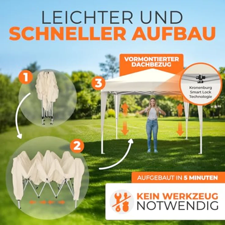 Faltpavillon 3x3 m - wasserdicht - ohne Seitenteile, champagner – Bild 5