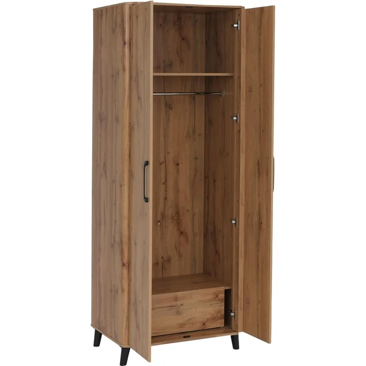 Hochschrank HWC-P42, Garderoben-/Kleiderschrank Kleideraufbewahrung Schrank 2 Türen 216x80x57cm ~ Wotan-Eiche-Optik – Bild 6