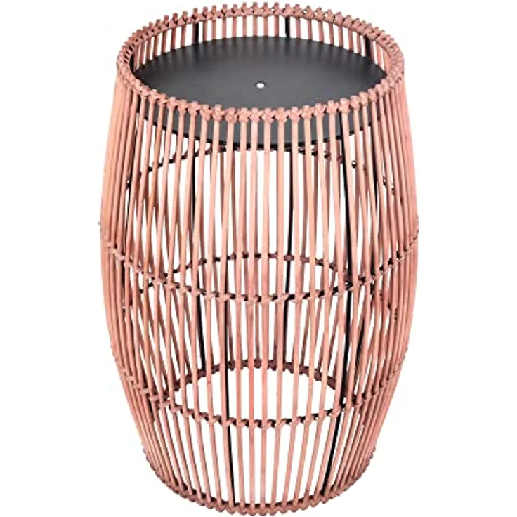 Teamson Home Gartenmöbel, Kleiner Runder Patio Beistelltisch Pflanzenständer aus Bambus Wicker mit Metallplatte, Wetterbeständig, Braun – Bild 2