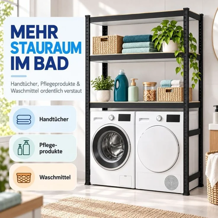 Relaxdays Schwarzes Waschmaschinenregal Schwerlast – Bild 2