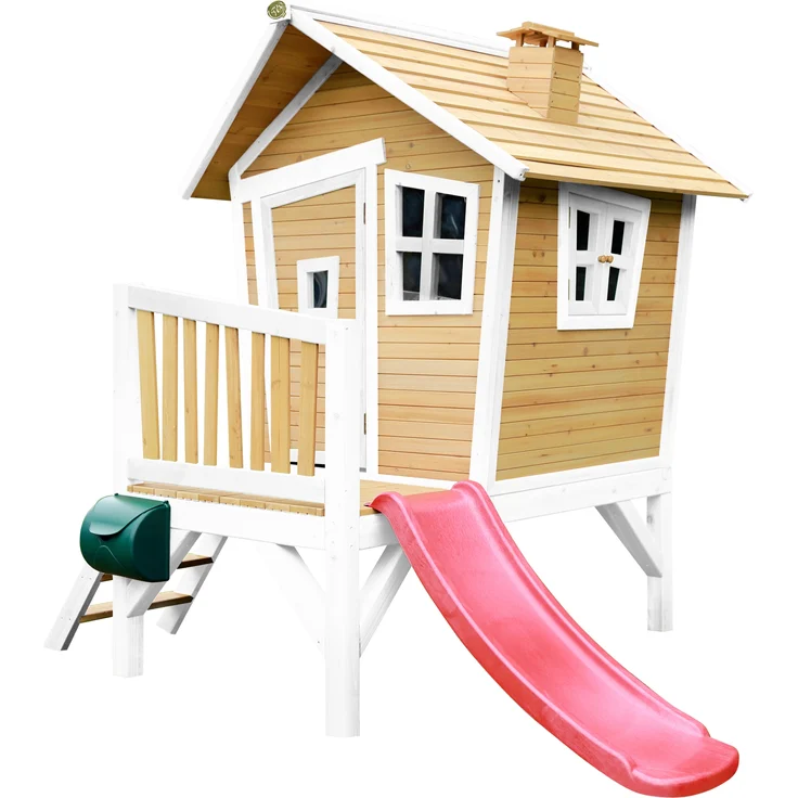AXI Spielhaus Robin mit roter Rutsche Stelzenhaus in Braun & Weiß aus FSC Holz für Kinder | Braun, weiß, Rot | Holz | 177 cm – Bild 1