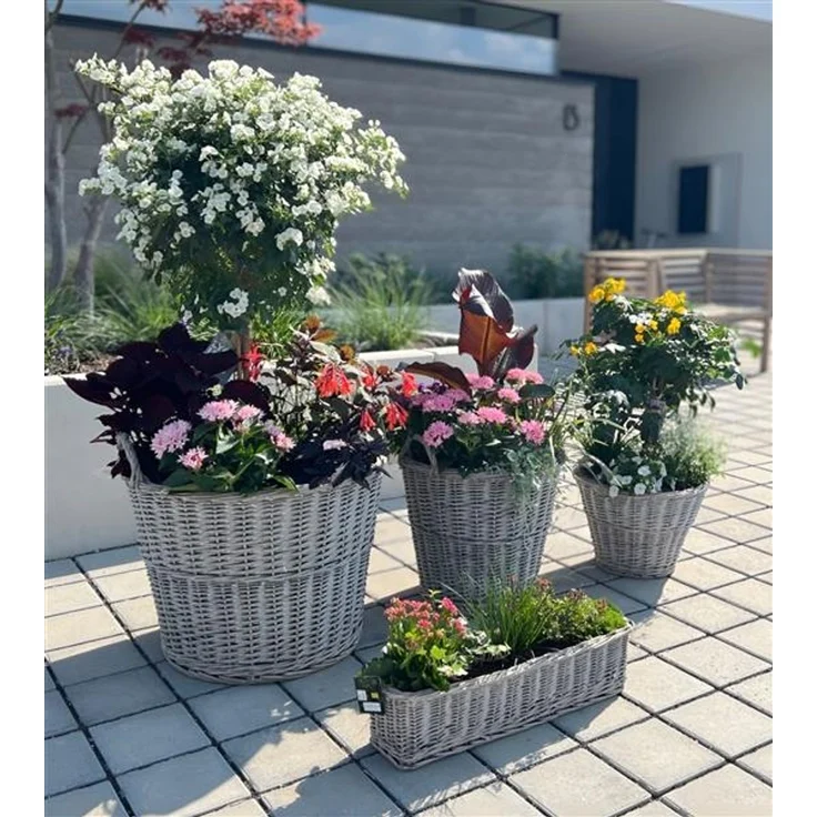 Rattan Pflanzkorb "Rustikal" rund Ø 60x45 cm groß, grau, Outdoor Blumentopf, Pflanzkübel, Pflanztopf für Draußen, Blumenkübel – Bild 9