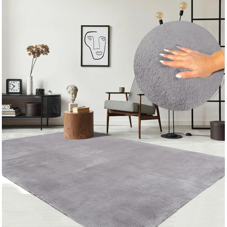 the carpet Relax kuscheliger Kurzflor Teppich, Anti-Rutsch Unterseite, Waschbar bis 30 Grad, Super Soft, Felloptik, Grau, 120x160 cm – Bild 1
