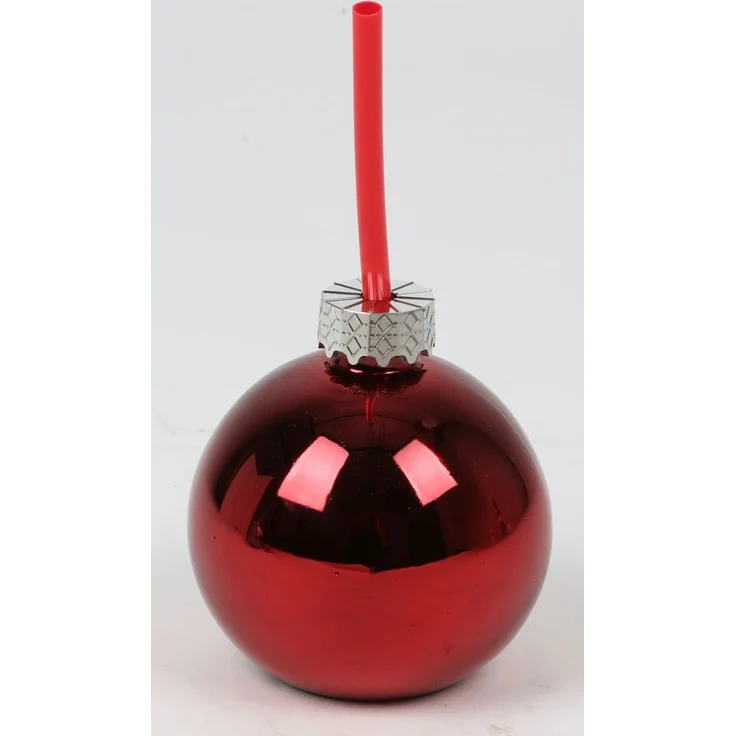 Trinkglas Christbaumkugel 400 ml mit Trinkhalm | Glitzernde Weihnachtskugel aus Glas | Originelles Partyglas & Geschenkidee für Weihnachten – Bild 3