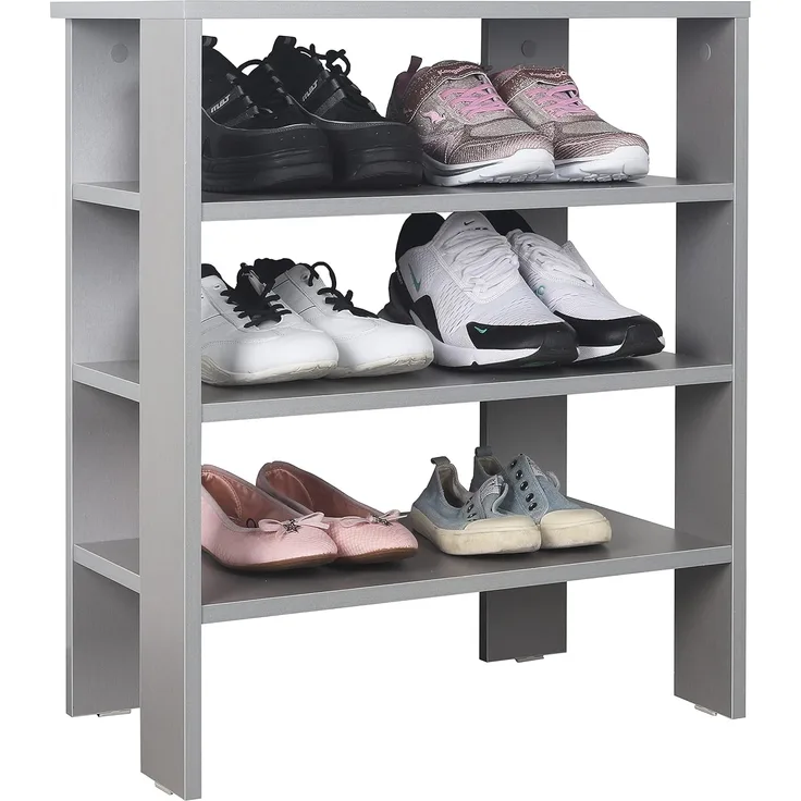 RICOO Schuhregal schmal und hoch 70 x 60 x 32 cm Standregal Pressholz Grau WM039-PL, Schuhständer mit 3 Ebenen, Schuhschrank offen, Schuhablagen Flur Shoe Rack, Standregal klein, Schuhregale