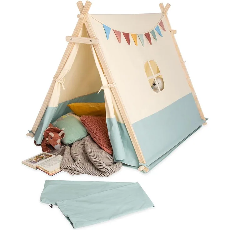 Pinolino 'Yuma' Zelt, Baumwolle / Polyester, Blau / Beige, 101 x 131 x 106 cm