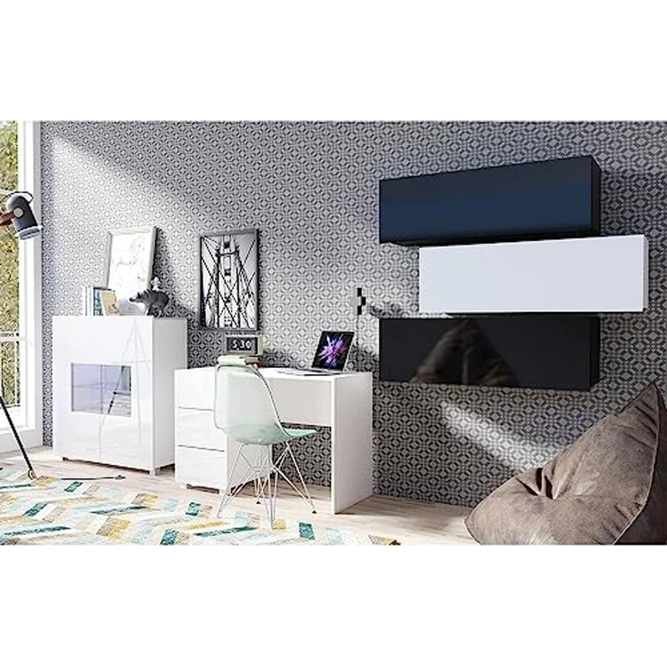 Lomadox Highboard CAIRNS-132, in weiß Hochglanz, Modern, grifflos – Bild 5