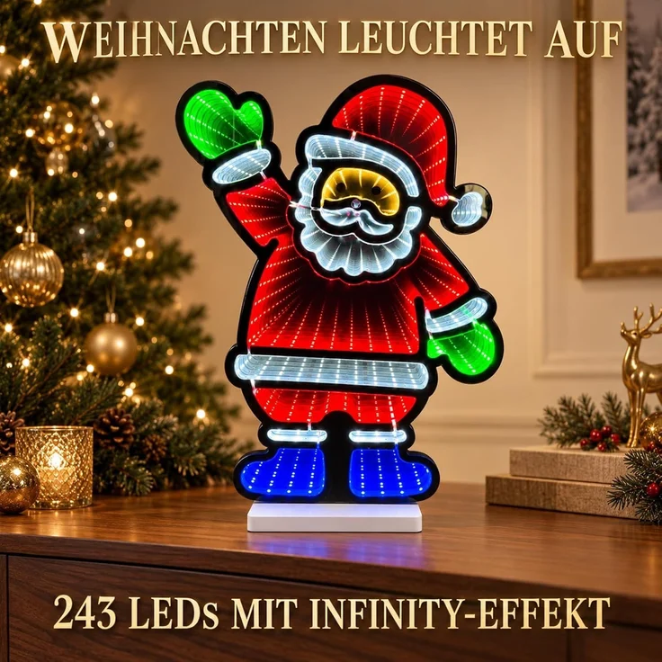 LED Infinity Spiegel Weihnachtsmann 45 cm mit Timer, Weihnachtsdeko innen – Bild 5