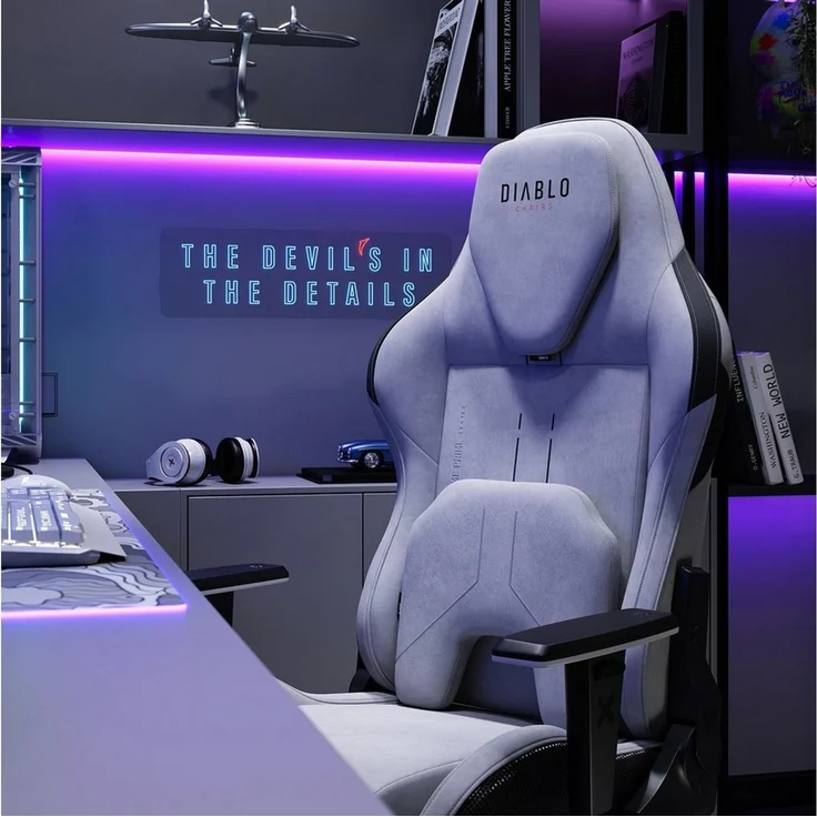 DIABLO CHAIRS Gaming-Stuhl X.One Prime Stoff ergonomisch Metallbasis 140kg CoolComfort (Magnetische Kopfstütze, Höhenverstellbare Armlehnen, Kühlender Sitz), Kopfstütze Lendenkissen CoolComfort Räder Stoff – Bild 4