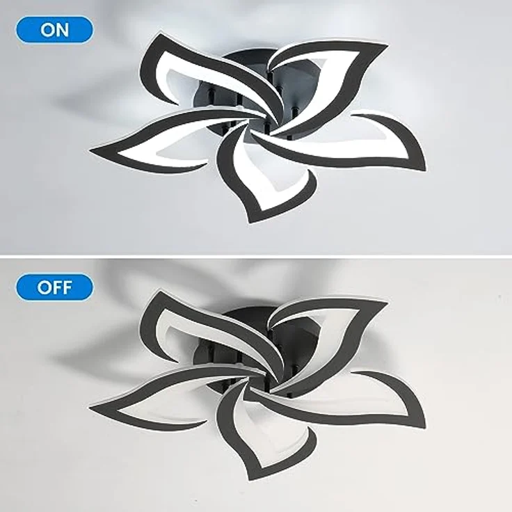 Comely Deckenlampe, LED Deckenleuchte 60W 6750lm, Kaltes Weiß 6500K Moderne Blütenblatt Design Deckenlampe für Wohnzimmer Küche Schlafzimmer Esszimmer, Dia 60cm,Schwarz – Bild 10