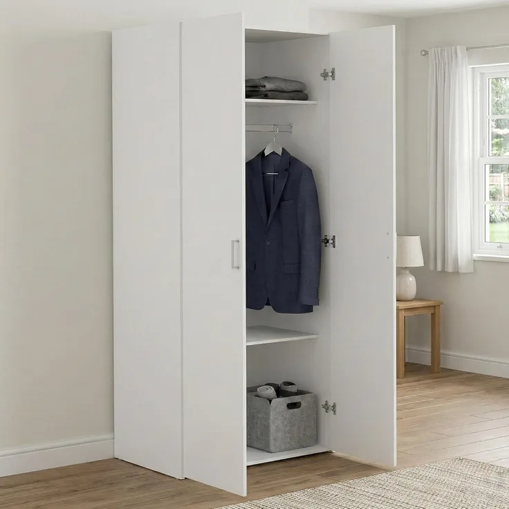 Dmora - Kleiderschrank 2 Türen Paulette, Schlafzimmermöbel, Schrank, Garderobe, 77x49 h175 cm, Weiß
