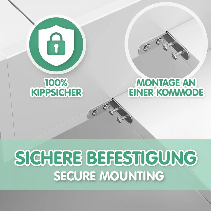 CADANI Wickelaufsatz ILA – Verstellbarer Universal Wickeltisch-Aufsatz kompatibel mit IKEA Kommoden Malm, Hemnes, Nordli – 77×76×12 cm, Weiß mit Kippschutz & Sicherer Befestigung für Wickelkommoden – Bild 4
