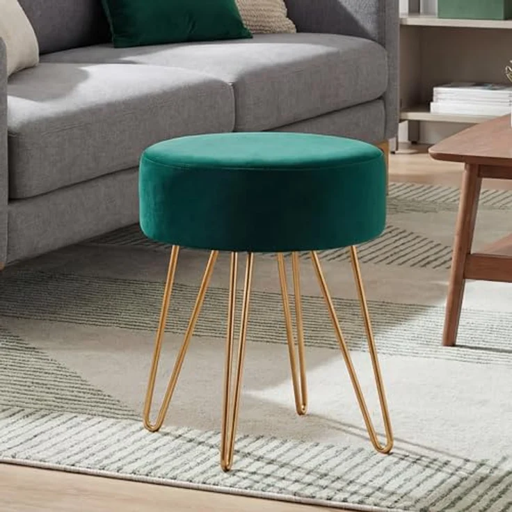 Duhome Hocker, Sitzhocker Rund Hocker Samt oder Stoff Lederoptik Schemel Metallbeine – Bild 5