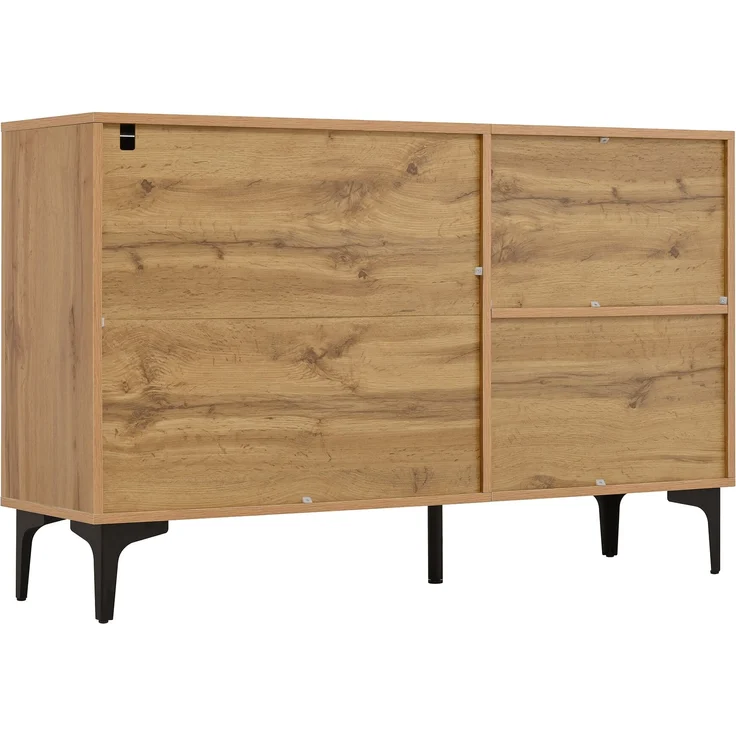 Sideboard aus Spanplatte mit Tür & 3 Schubladen, 120x35x76 cm, Natur/Schwarz – Bild 9