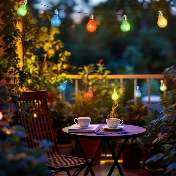 Spetebo LED-Lichterkette Solar mit 10 bunten LED Glühbirnen, 10-flammig, 450 cm lang - Garten Dekobeleuchtung mit farbigen Lampen – Bild 7